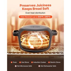 Pentola Olandese in Ghisa Pretrattata 2-in-1 con Coperchio a Padella 5QT, Accessori per Cucina e Cestello per Lievitazione del Pane - Product Image 5