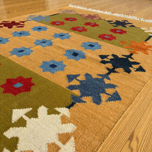 Alfombra Kilim de Lana Hecha a Mano, Tejido Plano Abstracto y Colorido, Antideslizante, Ecológica, Antibacteriana, Estilo Étnico Bohemio - Product Image 4
