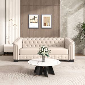 82.4 \" กลางศตวรรษโซฟาผ้ากำมะหยี่สีเบจสมัยใหม่หุ้มเบาะ3-Seater หนาถอดเบาะรองนั่งได้ทำจากยางไม้ห้องนั่งเล่น - Product Image 6