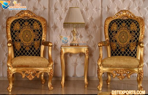 Lot de chaises de salon en bois de teck, design classique, fait à la main, ensemble élégant en bois de teck, doré, pour la maison, 4 pièces - Product Image 6