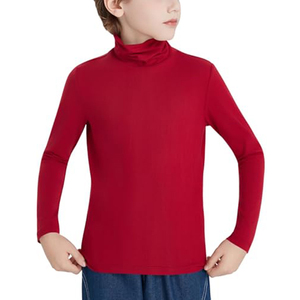 <b>Boys</b> Red Solid Color <b>Thermal</b> Turtleneck Underwear Tops High Quality Long Sleeve Base Layer Warm T Shirts - Product Image 1