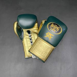 Guantes de Boxeo Profesionales de Alta Calidad en Cuero Genuino Dorado y Verde, Sin Boxeo No Hay Vida, Personalizados para Entrenamiento y Combate CP-BG-125 - Product Image 3