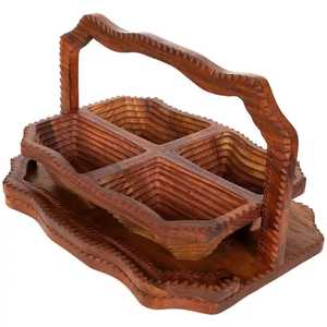 Premium Round Wooden Dry Fruit <b>Box</b> with Carved <b>Floral</b> Knob Glass Lid 3 Compartment Nut Serving Tray Luxury Snack Storage Organiz - Product Image 2