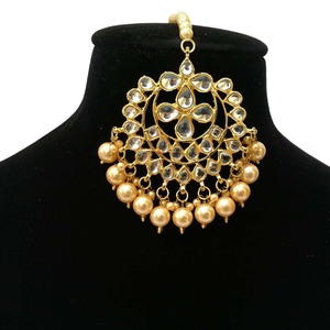 Tocado Maangtikka de Aleación de Zinc Estilo Étnico para Mujer, para Boda, de Alta Calidad, en Tono Dorado con Perlas y Cristales - Product Image 1