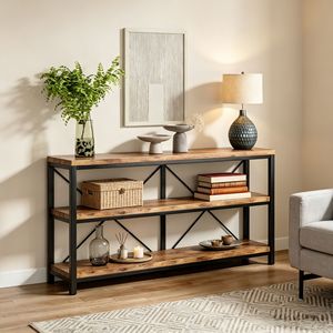 Mesa Consola Larga de Madera Maciza de Estilo Rústico Moderno de 11.8 Pulgadas para el Hogar y Apartamentos, Muebles para Sala de Estar - Product Image 4