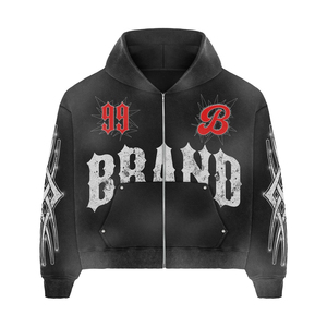 Custom Acid Wash Hoodie <b>Denim</b> Shorts Set Men Streetwear Summer Tracksuit Zipper Hoodie <b>Jogging</b> Set Manufacturer - Product Image 5