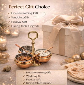 <b>Vintage</b> Party Condiment Set 3 Stand | Stainless Steel Copper Finish Serving Bowls | Durable Freezer <b>Safe</b> Spice Pickle Sauce Set - Product Image 6