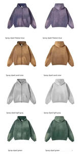 Customize Men's <b>Zipper</b> Crop Unisex Fleece Hoodie 330gsm Acid Wash <b>Tie</b>-Dye Distressed 100% Cotton Winter High Street Breathable - Product Image 2