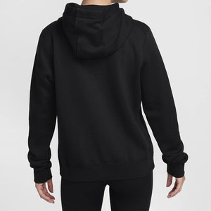Sweat-shirt à capuche noir pour femme, 100% coton molletonné, manches longues, couleur unie, avec poche, pour l'automne - Product Image 3