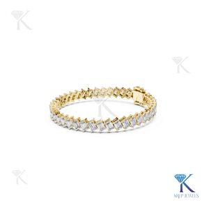 Elegant Angled Emerald Cut Lab Grown Diamond Tennis <b>Bracelet</b> 14K/18K <b>Solid</b> Gold Unisex Luxury Jewelry Filled Stones KRUP JEWELS - Product Image 6
