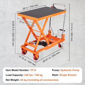 Carrello Elevatore Idraulico Manuale a Forbice Singola, Capacità 150 kg, Altezza di Sollevamento 72,4 cm, 4 Ruote Antiscivolo in PA per Carico Merci - Product Image 1