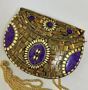 Bolso de Mano de Metal con Mosaico de Moda, con Piedra de Nácar, Diseño Étnico Antiguo Hecho a Mano, Cierre de Cremallera y Detalle de Cubierta - Product Image 2