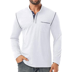 Camisetas Personalizadas de Manga Larga para Hombre, Cuello Henley, Corte Ajustado, Casual, Transpirable, de Secado Rápido, 100% Algodón, Estampado Serigrafiado - Product Image 3