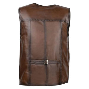 Gilet en cuir pour homme grande taille, sans manches, tendance, gilet de moto en cuir de vachette - Product Image 2