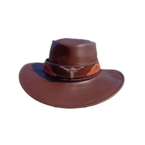 Sombrero de cuero natural de vaquero personalizado Sombrero de padrino de caballero para hombre Sombrero de vaquero de Panamá de material genuino - Product Image 1