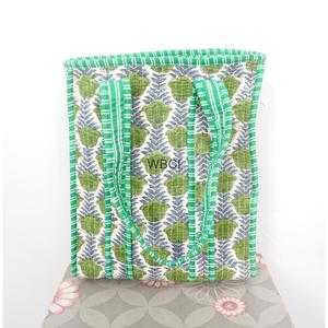 Sacs fourre-tout miniatures en coton matelassé faits à la main, style bohème, avec deux ouvertures, imprimé à blocs, petit sac réutilisable pour le déjeuner - Product Image 1