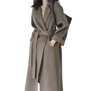 Women's Wool <b>Trench</b> <b>Coat</b> Long Sleeve Notched Collar Solid Color Belted Winter Outerwear Full Length Thick Warm <b>Coat</b> - Product Image 1