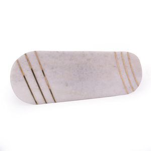 Luxury White Marble Oval Decorative Tray with Gold Inlay Accents for <b>Coffee</b> <b>Table</b>, Vanity Organizer and Home Decor Display - Product Image 1