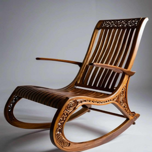 Fauteuil à bascule en bois courbé avec des sculptures en spirale complexes et un coussin rembourré. Disponible à prix de gros. - Product Image 1