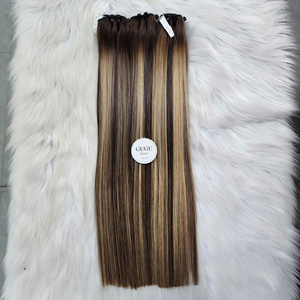 Extensions de cheveux vierges vietnamiens lisses, couleur BLONDE MÈCHES NOIRES, Super Double Drawn, avec closure et double trame, fabrication à la machine - Product Image 2
