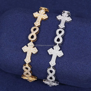 HipHop Rappeur Iced Out Infinity Cross Bracelet Bicolore Argent 925 Moissanite Baguette Diamant Cubain Lien Bracelet pour Homme - Product Image 3