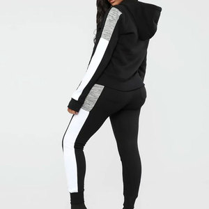 Women <b>Hooded</b> Tracksuit Set Solid Color Sweatshirt Pants Casual Jogging Suit Full Sleeve Drawstring Design Spandex Cotton Fabric - Product Image 3