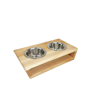 Comedero de madera para mascotas al por mayor, soporte elevado único con 2 cuencos de acero inoxidable, comedero de madera para mascotas respetuoso con los animales - Product Image 2