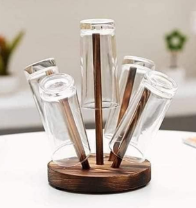 Wooden <b>Wine</b> Bottle and Glasses Holder Best <b>Wine</b> Serving Utensil Premium Home Accessories With 6 Glass Holding Capacity - Product Image 3