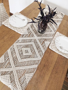 Modern Handmade Designer 14X78 inches White Macrame Cotton <b>Table</b> <b>Runners</b> Boho Style Modern Knotted Design <b>Runner</b> for Home Decor - Product Image 2
