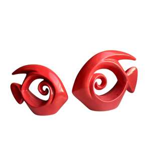 Conjunto de escultura de pez de cerámica roja hecha a mano artística, adorno moderno abstracto ecológico para el hogar para estante de mesa, decoración de oficina - Product Image 2
