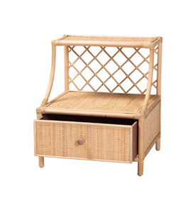 โต๊ะข้างเตียงหวายสานทำมือพร้อมลิ้นชักและชั้นวางของลายตาข่ายสไตล์โบโฮธรรมชาติ เฟอร์นิเจอร์สไตล์โบโฮ ผลิตในเวียดนาม - Product Image 2