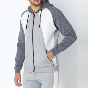 Men's Gray White Color Blocking Full <b>Zip</b> <b>Hooded</b> Long Sleeve Casual Breathable Polyester Cotton Autumn Wear Tracksuit For Sale - Product Image 5