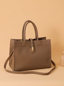 Sac fourre-tout élégant en PU noir, couleur unie, fermeture à fermoir, usage quotidien, toutes saisons, sac à main pour femme, sac fourre-tout en cuir véritable, couleur unie - Product Image 4