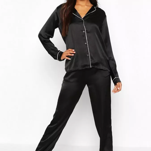 OEM New Arrival Breathable Comfortable Silk/Satin Sleepwear Set Women Classic Style Thermal Plain Dyed Sustainable Elegant - Product Image 5