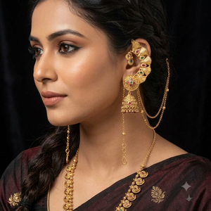 Pendientes Tradicionales de Oro con Cadena para la Oreja, Estilo Clásico con Piedra Moissanita, Colección para Bodas y Eventos Nocturnos para Mujer - Product Image 1