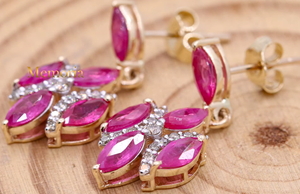 Handmade Women's Geometric Drop <b>Dangle</b> <b>Earrings</b> 14k Solid Yellow Gold Natural Ruby <b>Diamond</b> Gemstone Classic Engagement Wedding - Product Image 6