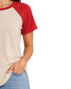 Customized Sand Beige And <b>Red</b> Raglan T Shirt For Women Casual Crew Neck Short Sleeve Soft Cotton Blend Summer Fashion Top - Product Image 4