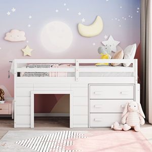 Letto a soppalco singolo con armadio bianco e mensola per bambini (vecchio SKU LP000501AAK) - Product Image 2
