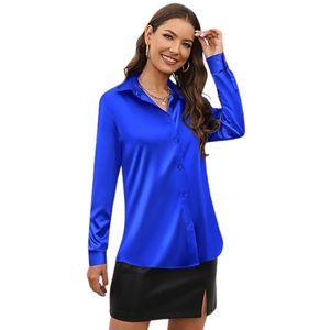 <b>Women</b> Soft Satin Silk Leopard Button Down <b>Shirt</b> <b>Long</b> Sleeve Silky Blouse Casual Elegant Fashion Top Custom Wholesale Ladies - Product Image 1