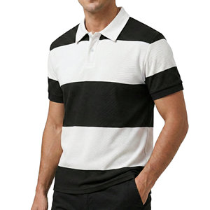 Polo rayé personnalisé pour homme, en tissu piqué respirant, manches courtes, pour l'été, vêtements décontractés, polos d'usine pour hommes - Product Image 3