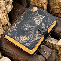 Carnet de notes en cuir fait main pour chat, Grimoire gothique Livre des Ombres, édition cadeau avec 200 feuilles et reliure cousue