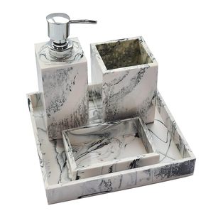 Juego de baño de resina transparente de 5 piezas con detalles dorados para el hogar, dispensador de jabón, soporte para cepillos de dientes, bandeja de tocador al mejor precio - Product Image 6