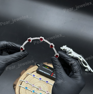 Luxury <b>Red</b> Heart 925 Silver <b>Bracelet</b> Iced Out Moissanite Diamond Unique Fashion Tennis <b>Bracelet</b> Unisex Wear - Product Image 4