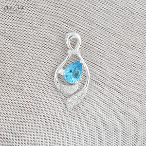 Pendentif torsadé en argent sterling 925 fait main, motif vague ouverte, avec topaze bleue suisse taille poire 8x6mm et zircon cubique, provenant d'un vendeur vérifié - Product Image 4