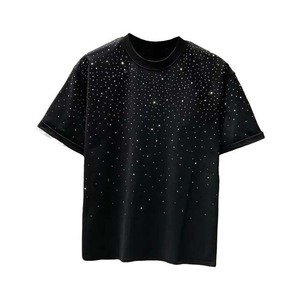 เสื้อยืดผู้ชายแขนสั้นพิมพ์ลายสีดำขนาดใหญ่ประดับเพชรเทียม คอทรงโอ สไตล์ลำลอง ผ้าถัก - Product Image 3