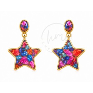 Pendientes Colgantes de Estrella de Ostra con Baño de Oro al por Mayor, Pendientes de Gota con Gemas Coloridas para Mujer, Joyería de Moda - Product Image 1