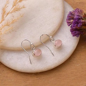 Pendientes Colgantes de Cuarzo Rosa con Baño de Plata y Engaste Ovalado, Joyería Clásica para Mujer, Regalo Ideal - Product Image 6