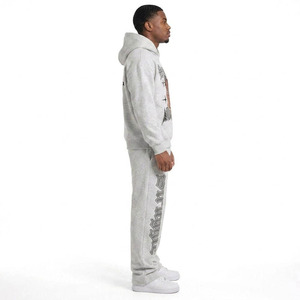 Conjunto de Sudadera con Capucha y Pantalones Anchos de Chándal para Hombre con Logotipo Personalizado, Unisex, OEM, Gris Jaspeado, de Felpa Pesada - Product Image 5