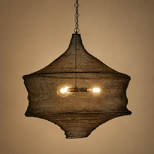 Decoración Colgante de Techo de Malla Metálica Boho Moderna Tejida a Mano, con Acentos LED Negros - Product Image 1