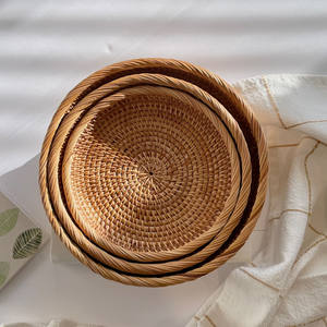 Ensemble de 3 plateaux à fruits en rotin, ronds, en rotin naturel tressé, prix de gros directement de l'usine. - Product Image 4